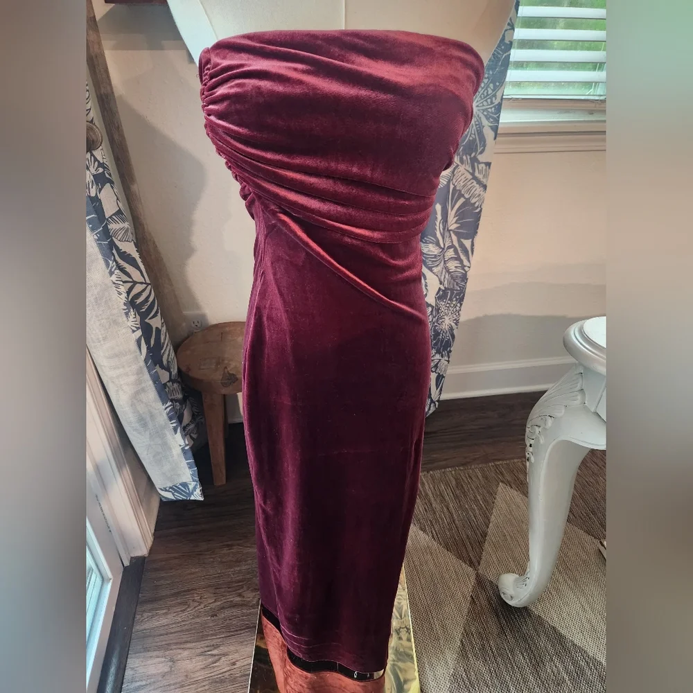 wild fable Strapless Velvet Maxi Dress in Burgundy - Picture 1 of 3
